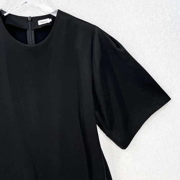 FILIPPA K Short Sleeve Satin Top Womens Small Black Round Neck Minimalist - Picture 5 of 15